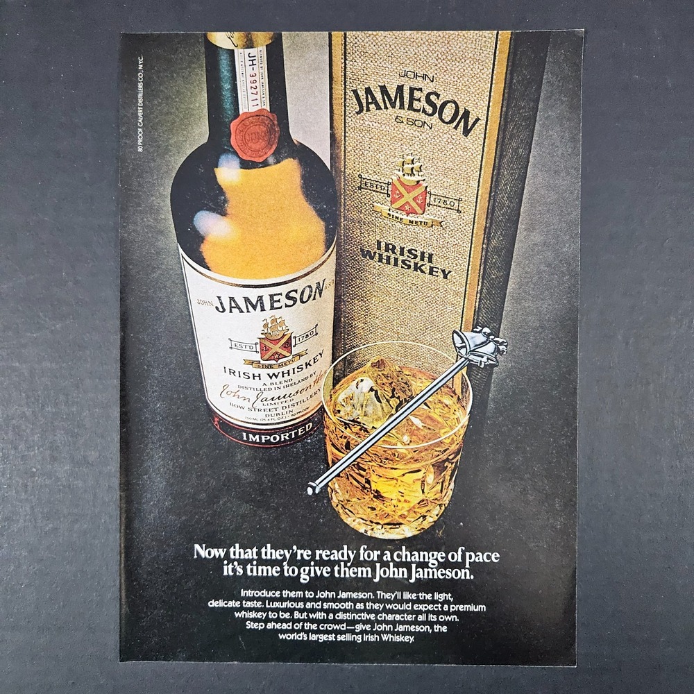 1982 John Jameson Irish Whiskey Vintage Print Ad Bar Mancave Calvert Distillers